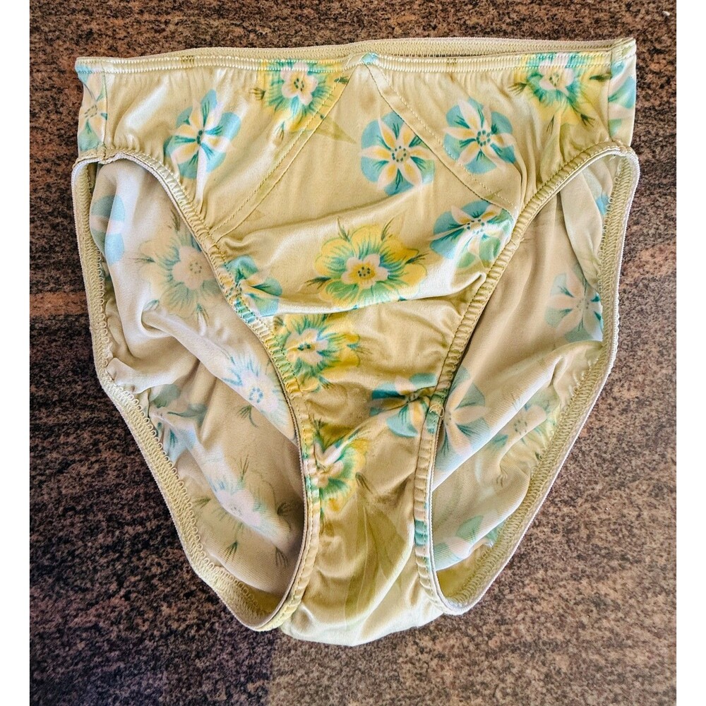VICTORIA'S Secret Brief Light Blue Green Yellow Floral SSS Second Skin Satin L